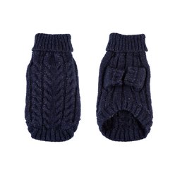 Hip Doggie Faux Angora Cable Knit Dog Sweater, Navy, X-Small