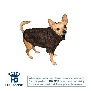 Hip Doggie Faux Angora Cable Knit Dog Sweater, Brown, Medium