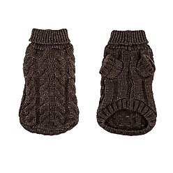 Hip Doggie Faux Angora Cable Knit Dog Sweater, Brown, Medium