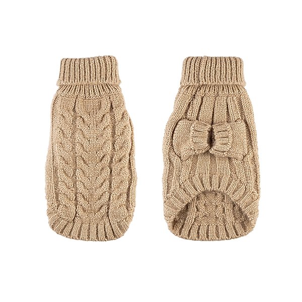 Show full view: Hip Doggie Faux Angora Cable Knit Dog Sweater, Cream, Medium slide 1 of 7