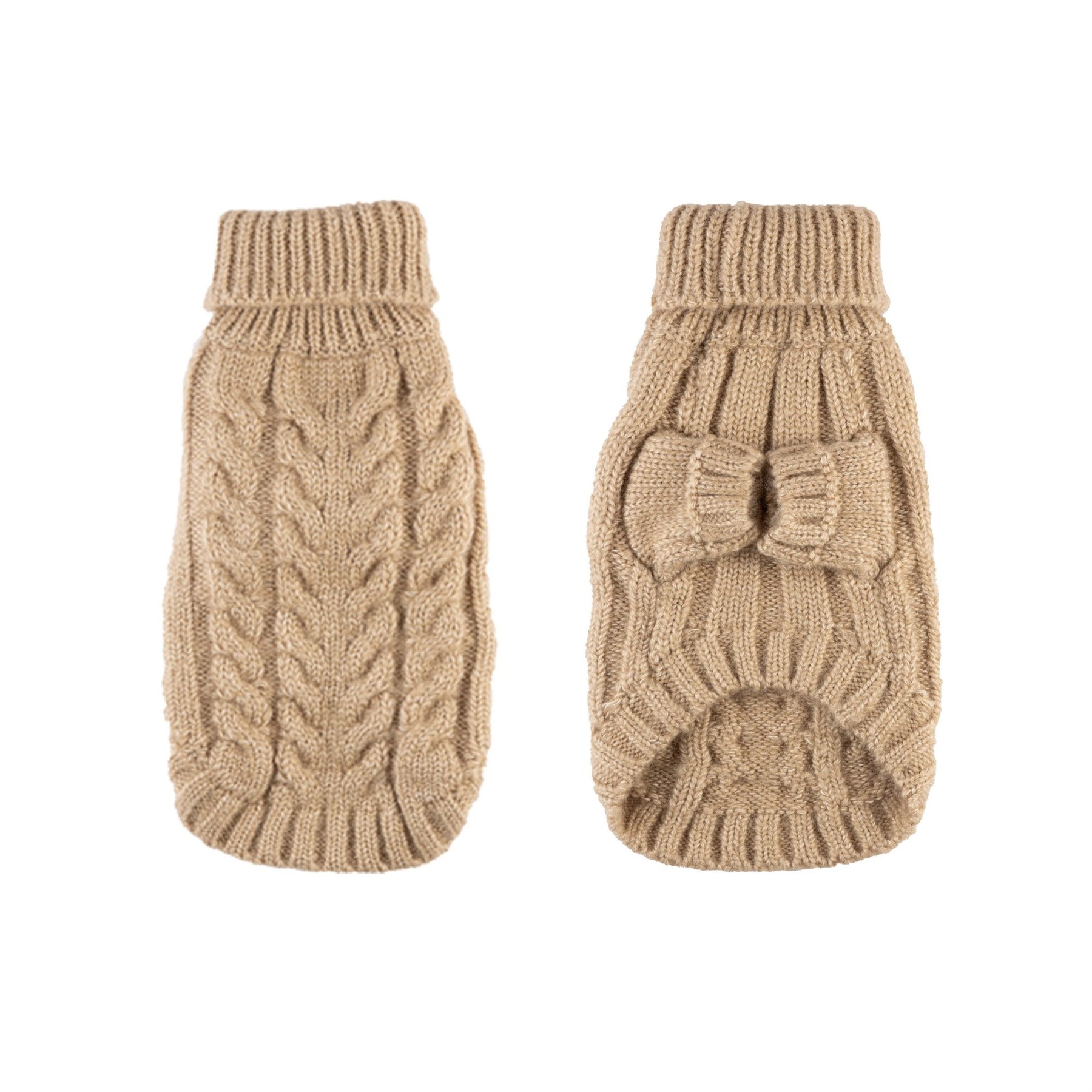 Hip Doggie Faux Angora Cable Knit Dog Sweater, Cream, Small
