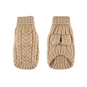 Hip Doggie Faux Angora Cable Knit Dog Sweater, Cream, Medium