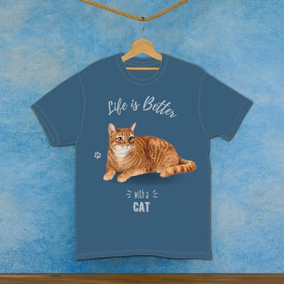 Show full view: E&S PETS Orange Tabby Cat T-Shirt, Blue, Large slide 3 of 3