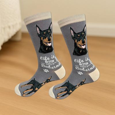 Show full view: E&S PETS Doberman Life Is Better Socks, Grey, one size slide 3 of 3