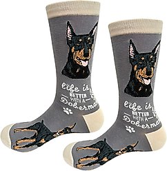 E&S PETS Doberman Life Is Better Socks, Grey, one size