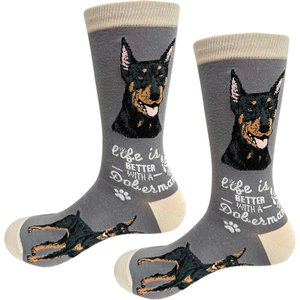 E&S PETS Doberman Life Is Better Socks, Grey, one size