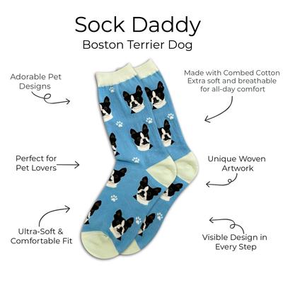 Show full view: E&S PETS Boston Terrier Sock Daddy, Light Blue, one size slide 2 of 4