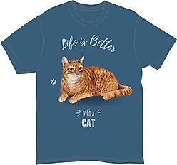 E&S PETS Orange Tabby Cat T-Shirt, Blue, Large