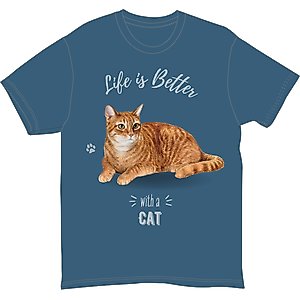 E&S PETS Orange Tabby Cat T-Shirt, Blue, Large