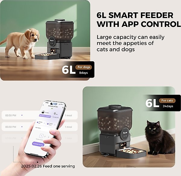 Show full view: ONIZOOMI Smart Automatic 2.4G WiFi Cat & Dog Feeder, Black, 25-Cup slide 2 of 8