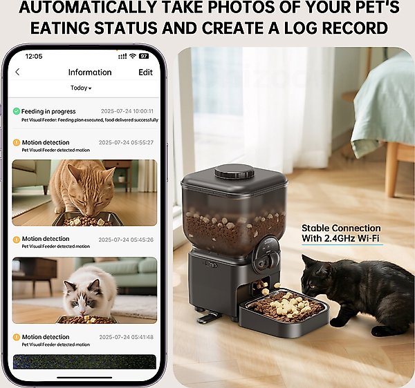 Show full view: ONIZOOMI Smart Camera 2.4G Automatic Cat & Dog Feeder, Black, 25-Cup slide 3 of 8