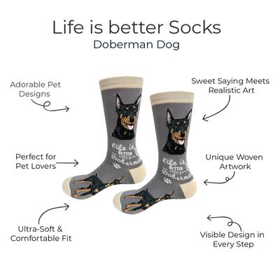Show full view: E&S PETS Doberman Life Is Better Socks, Grey, one size slide 2 of 3