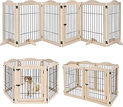 Unipaws 6 Panel Wire Dog Playpen Freestanding Pet Gate, White Oak, Medium