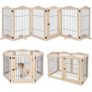Unipaws 6 Panel Wire Dog Playpen Freestanding Pet Gate, White Oak, Medium