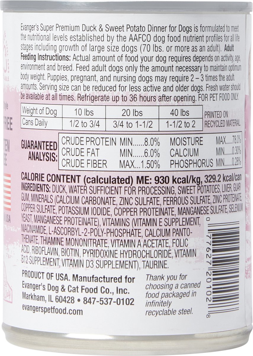 Evanger's Duck And Sweet Potato Canned Dog Food Evanger's Grain Free ... - Grain Free Sweet Potato Dog Food For Colitis Treatment