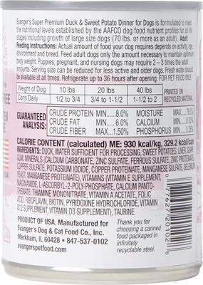Show full view: Evanger's Super Premium Duck & Sweet Potato Dinner Canned Dog Food, 12.5-oz, case of 12 slide 3 of 6