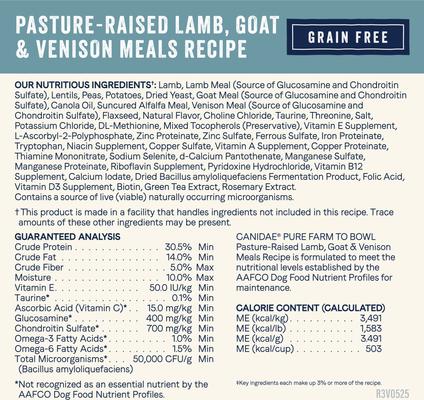 Show full view: CANIDAE Farm To Bowl Pasture-Raised Lamb, Goat & Venison Meals Recipe Dry Dog Food, 22-lb bag slide 5 of 10