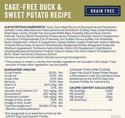 Show full view: CANIDAE Pure Farm To Bowl Cage-Free Duck & Sweet Potato Recipe Dry Dog Food, 22-lb bag slide 5 of 10