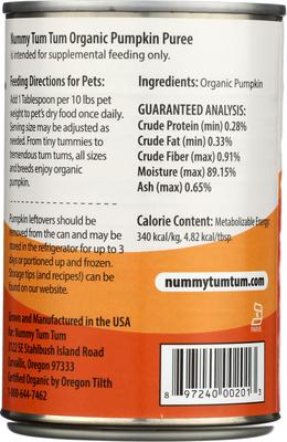 Show full view: Nummy Tum-Tum Pure Organic Pumpkin Canned Dog & Cat Food Supplement, 15-oz, case of 12 slide 3 of 6