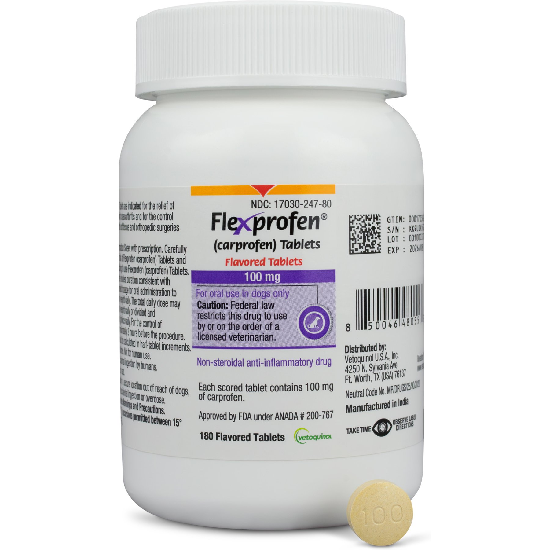 Flexprofen (carprofen) Flavored Tablets, 100 mg, 90 tablets