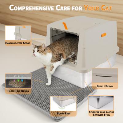 Show full view: allforpaws Go Fresh Stainless Steel Hooded Cat Litter Box, Sand slide 5 of 10