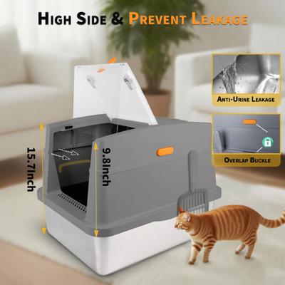 Show full view: allforpaws Go Fresh Stainless Steel Hooded Cat Litter Box, Grey slide 8 of 9