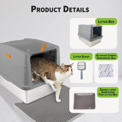 Show full view: allforpaws Go Fresh Stainless Steel Hooded Cat Litter Box, Grey slide 6 of 9
