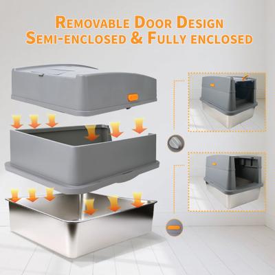 Show full view: allforpaws Go Fresh Stainless Steel Hooded Cat Litter Box, Grey slide 3 of 9