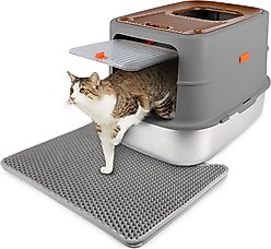 allforpaws Go Fresh Top & Front Entry Stainless Steel Hooded Cat Litter Box, Grey