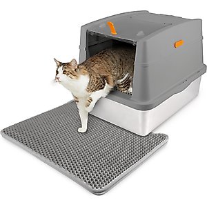 allforpaws Go Fresh Stainless Steel Hooded Cat Litter Box, Grey
