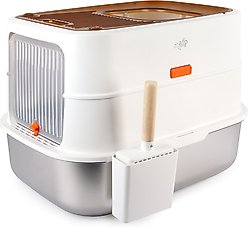 allforpaws Go Fresh Top & Front Entry Stainless Steel Hooded Cat Litter Box, Sand