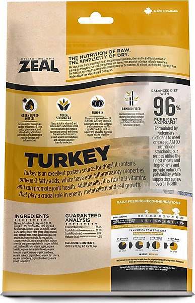 Show full view: ZEAL Turkey Recipe Grain-Free Gently Air-Dried Dog Food, 1-lb bag slide 3 of 11