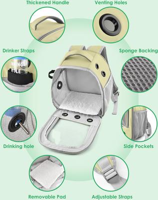 Show full view: jansno Portable Small Pet Carrier Backpack with Water Bottle Holder, Khaki slide 3 of 7