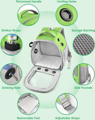 Show full view: jansno Portable Small Pet Carrier Backpack with Water Bottle Holder, Green slide 3 of 7