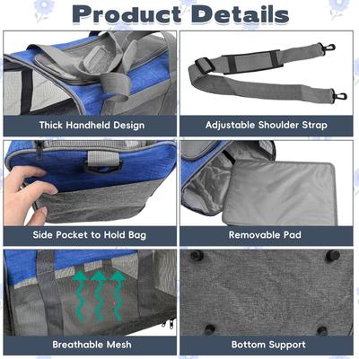 Show full view: jansno Portable Small Pet Carrier Hand Bag, Blue & Gray slide 2 of 7
