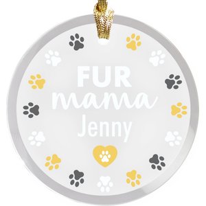 PGS Fur Mama Jade Glass Round Ornament, Gold, Pink & White, 3 x 3-in