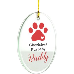 PGS Cherished Furbaby Jade Glass Oval Ornament, Black, Red, Blue, Pink, Yellow, Green, Brown & Navy, 3.75 x 2.75-in