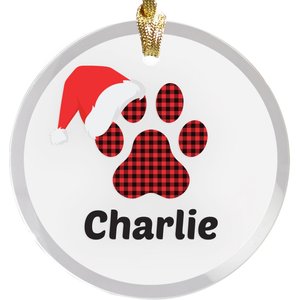 PGS Paw Santa Hat Jade Glass Round Ornament, Red, White & Black, 3 x 3-in round