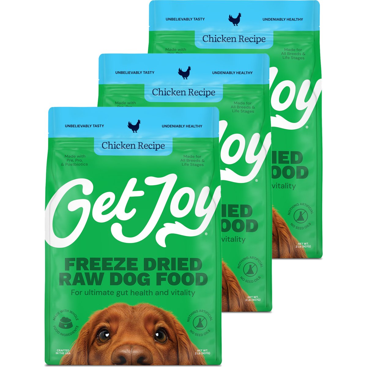 Get Joy Chicken Recipe Human-Grade All Life Stages Freeze-Dried Raw Dog Food, 96-oz bundle