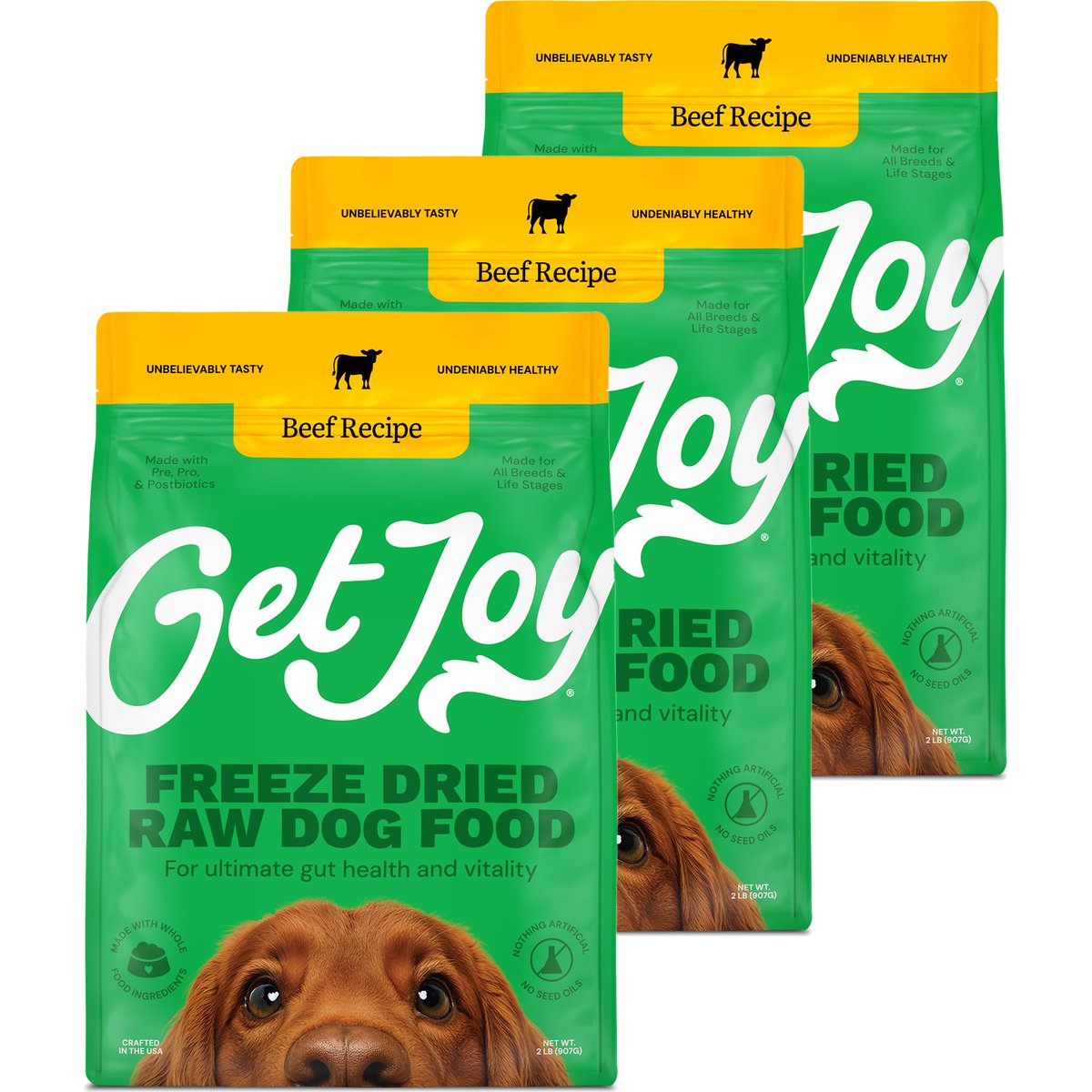 Get Joy Beef Recipe Human-Grade All Life Stages Freeze-Dried Raw Dog Food, 96-oz bundle