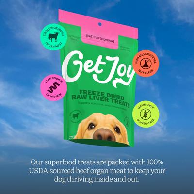 Show full view: Get Joy Superfood Beef Organ Liver High Protein, Grain & Gluten-Free Freeze-Dried Dog Treats, 4-oz bag slide 4 of 11