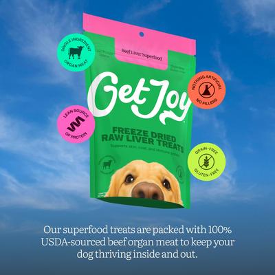 Show full view: Get Joy Superfood Beef Organ Freeze-Dried Dog Treats Variety Pack - Heart High Protein, Grain & Gluten-Free, 4-oz bag + Kidney High Protein, Grain & Gluten-Free, 4-oz bag + Liver High Protein, Grain & Gluten-Free, 4-oz bag slide 4 of 9