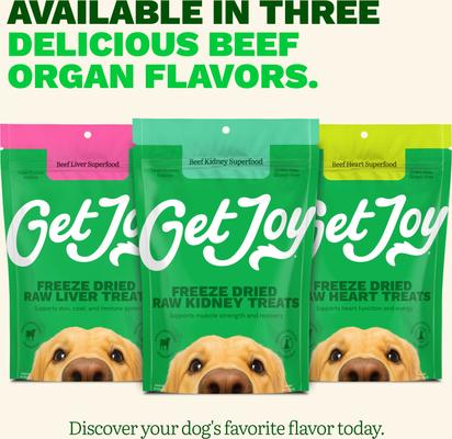 Show full view: Get Joy Superfood Beef Organ Kidney High Protein, Grain & Gluten-Free Freeze-Dried Dog Treats, 4-oz bag slide 9 of 11