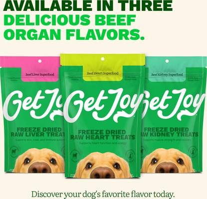 Show full view: Get Joy Superfood Beef Organ Heart High Protein, Grain & Gluten-Free Freeze-Dried Dog Treats, 16-oz bag slide 8 of 11