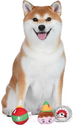 Show full view: Fetch For Pets Christmas Elf Holiday Buddy The Elf, Clausometer & Ornament Ball Squeaky Plush Dog Toys, 3 count slide 4 of 4