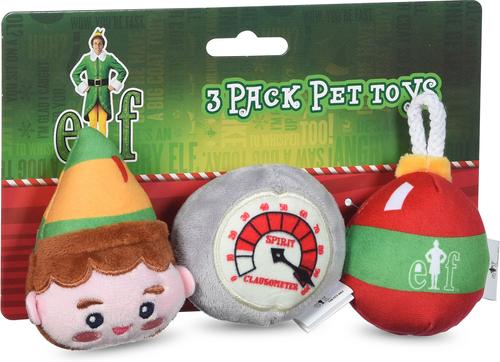 Show full view: Fetch For Pets Christmas Elf Holiday Buddy The Elf, Clausometer & Ornament Ball Squeaky Plush Dog Toys, 3 count slide 3 of 4