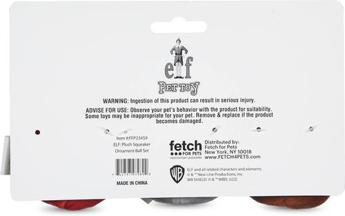 Show full view: Fetch For Pets Christmas Elf Holiday Buddy The Elf, Clausometer & Ornament Ball Squeaky Plush Dog Toys, 3 count slide 2 of 4