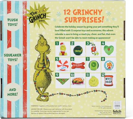Show full view: Fetch For Pets Christmas Dr. Seuss The Grinch Holiday 12-Day Advent Calendar Squeaky Plush Dog Toy slide 2 of 4