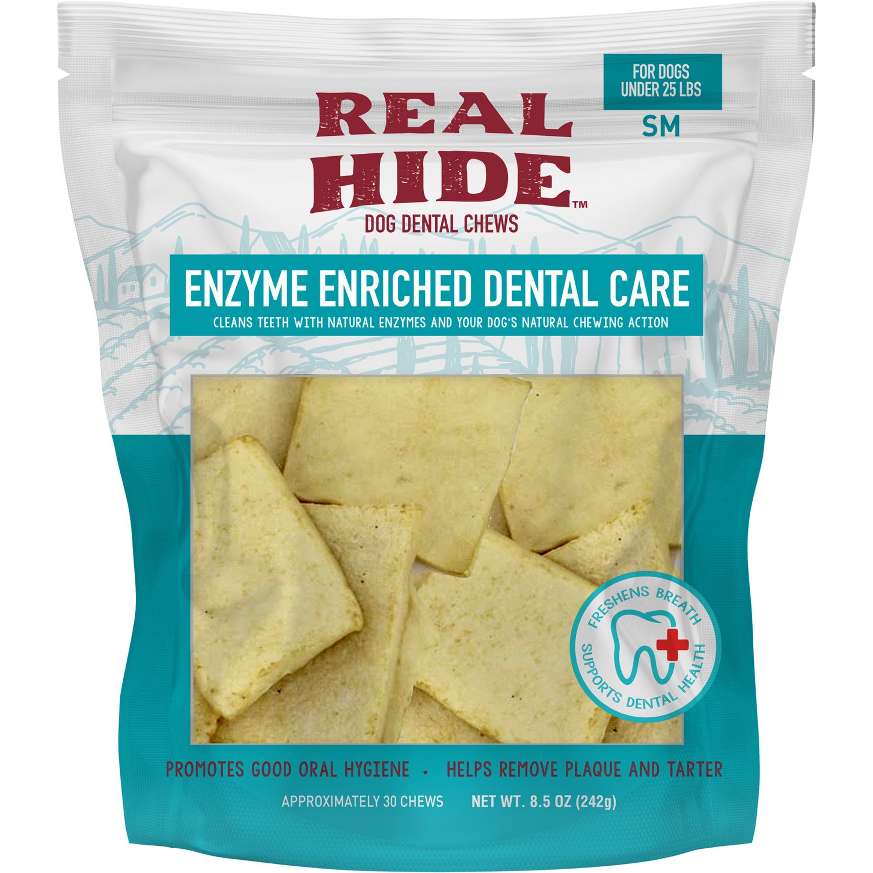 Real Hide Enzyme Enriched High-Protein Beef Adult Dental Small Dog Treats, 8.5-oz bag