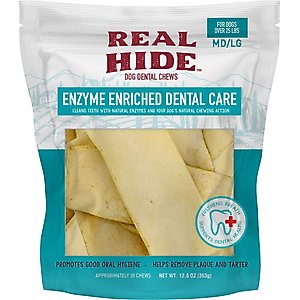 Real Hide Enzyme Enriched High-Protein Beef Adult Dental Medium & Large Dog Treats, 12.8-oz bag
